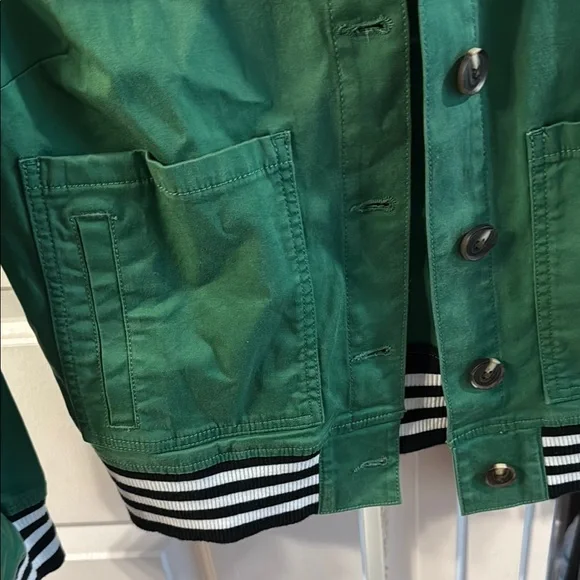 CABI NWT Green Jacket with Striped Cuffs - Picture 3 of 5